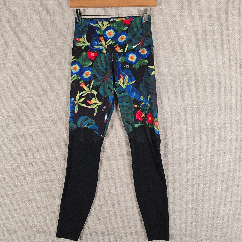 Nike Womens Dri-FIT Tropical Floral Mesh High Rise Leggings‎ AR0776-010 Small